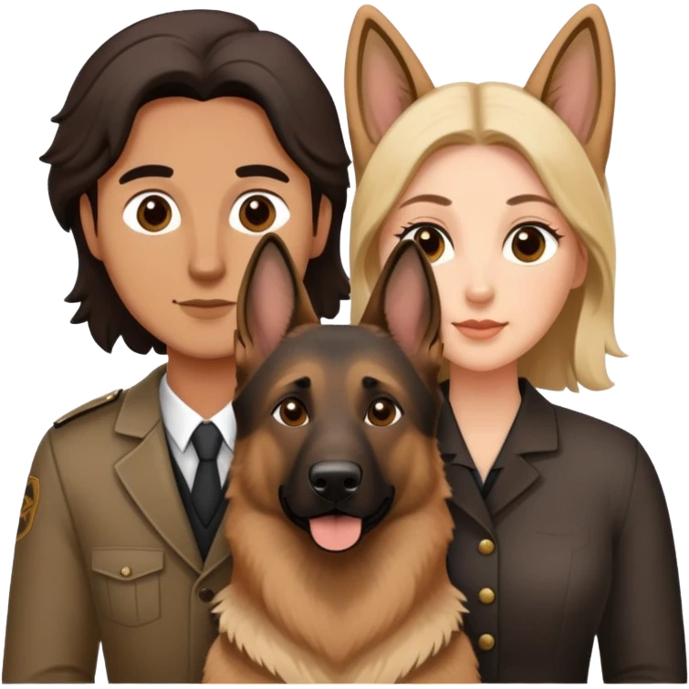 Human Husband and wife with their 1 sable German shepherd  emoji