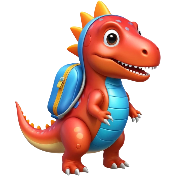 cute toy-like rocket-propelled dinosaur, rounded shapes, glossy texture, colorful rocket backpack, happy expression, 3D cartoon, mobile game icon style, clean background, no text, no watermark
 emoji