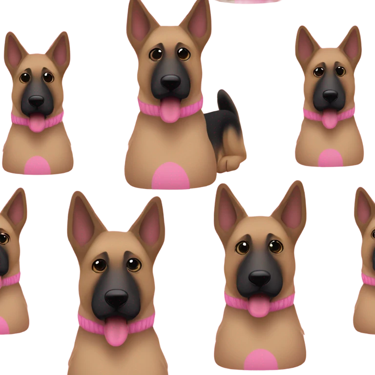 Blonde black and brown German shepherd with silly face and puppy dog eyes wearing pink sweater emoji