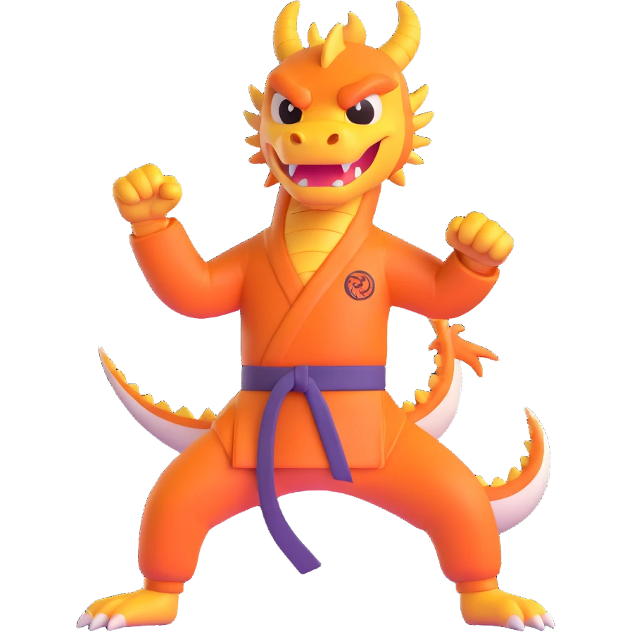 a dragon doing a karate kick, 3D emoji style emoji