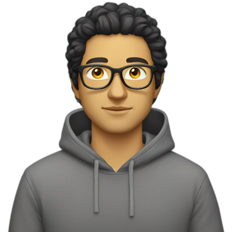 White man with yellow tinted glasses and black hair in a gray hoodie emoji