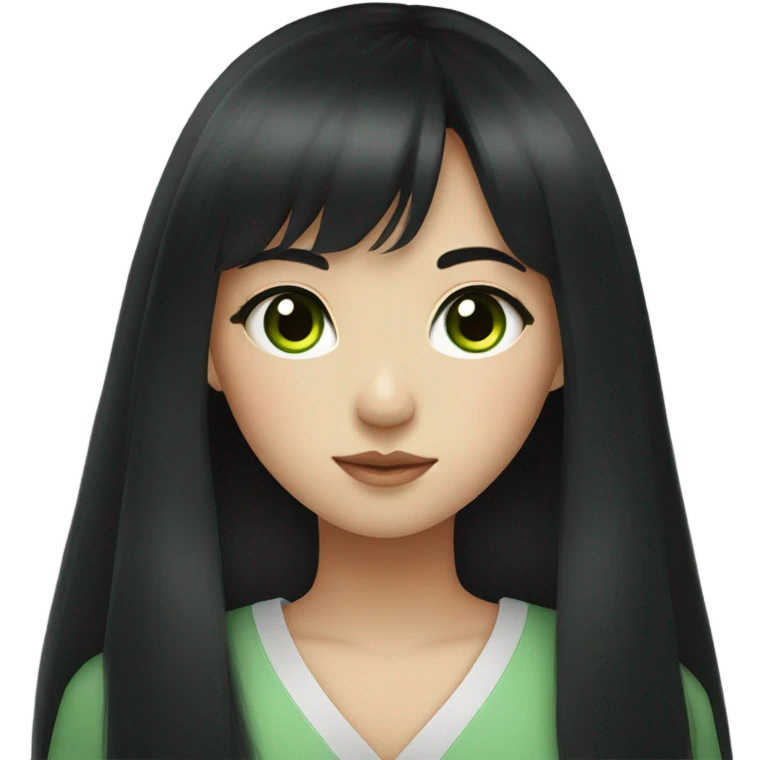 Beautiful girl,Black hair,long hair,Bang hair,Green eyes,Korean emoji