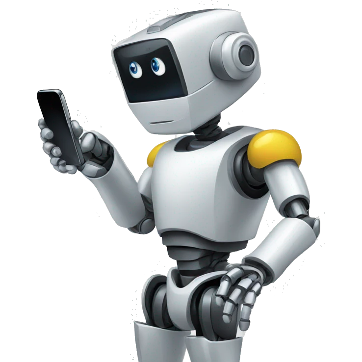 robot looking at his iphone emoji