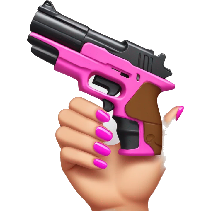 brown hand with pink nails holding large scary dark nerf gun emoji