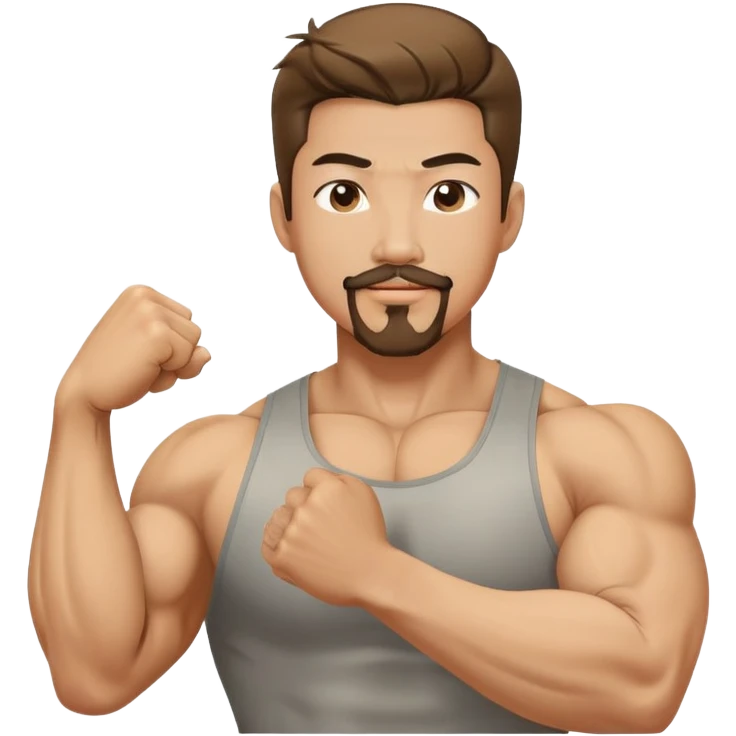 Korean male with goatee and flexing emoji