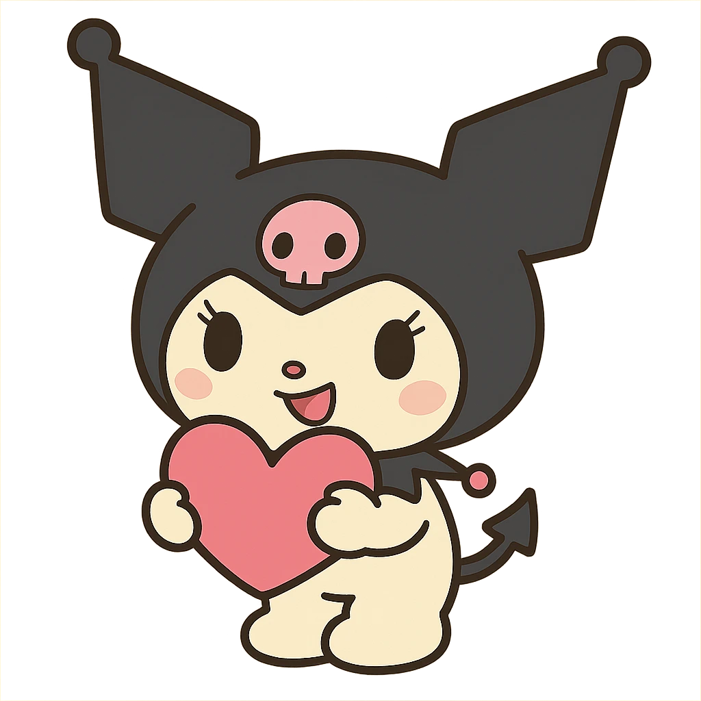 Kuromi holding a heart emoji