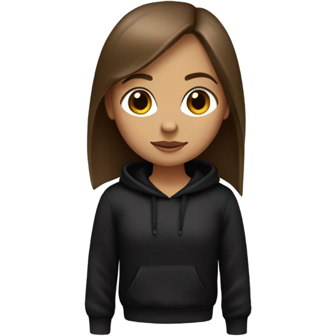 girl with brown straight hair in a black sweatshirt Metallica emoji