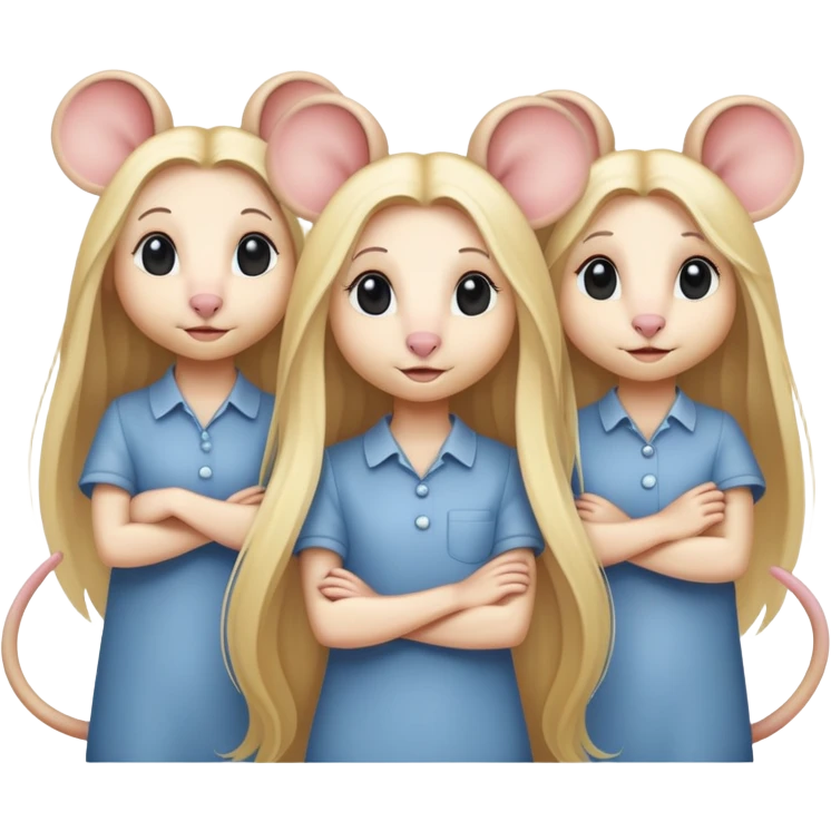 3 mice with long blonde hair emoji