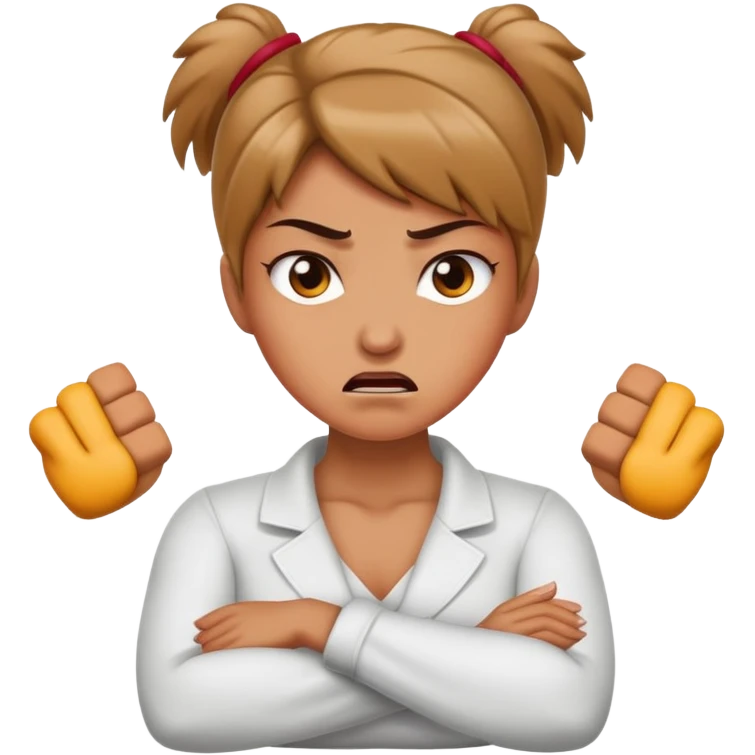 Woman crossed arms while holding neck with a angry face emoji