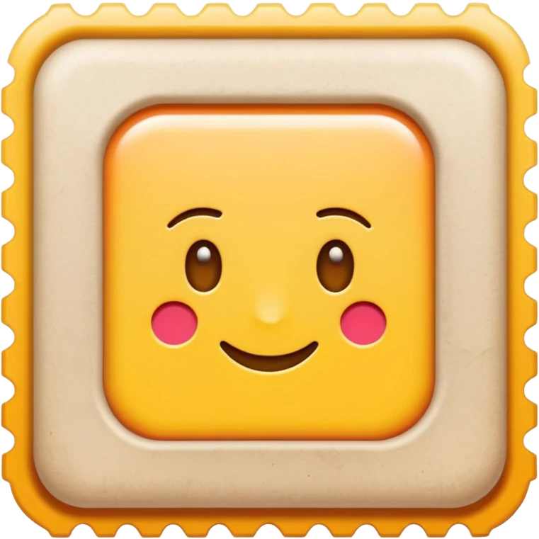 small rectangle stamp with perforated edges, slightly curled corners, subtle paper texture, simple colorful abstract or emblematic design centered on light background, soft lighting, subtle shadows, emoji scale emoji