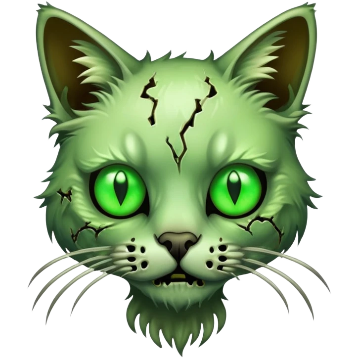 zombie cat with decaying fur, glowing eyes, and exposed bones emoji