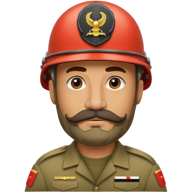 tired Iraqi military, in a helmet, with a moustache and beard emoji