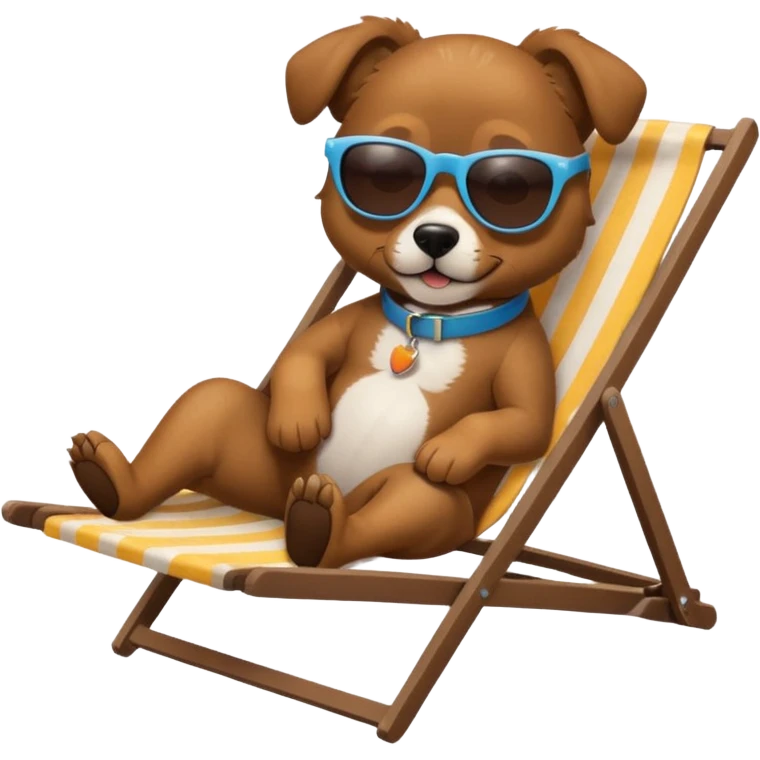 dog lying beside beach on chair with sunglasses emoji
