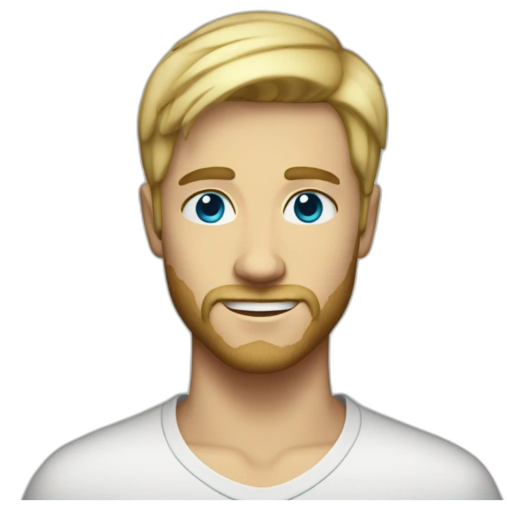 21 year guy with short blonde straight hair and short beard; blue eyes emoji