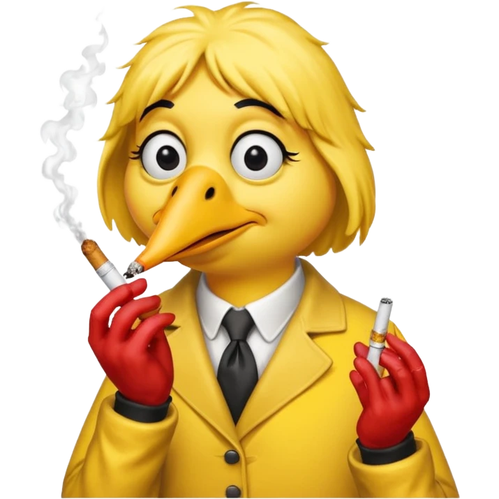 Big bird smoking a cigarette and wearing bloody gloves emoji