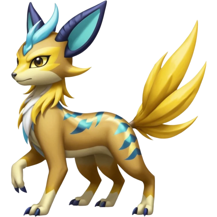 Feral Scaly Striking Slaying Badass Evil Handsome Lightning-patterned Zig-zagged buzzy fuzzy Meloetta-Renamon-Luxray-Cobalion-Suicune-Vernid-fusion-hybrid-creature, full body  emoji