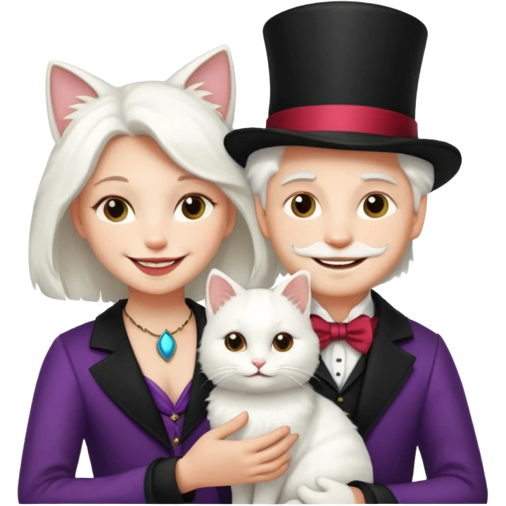magician couple and their pet cat emoji