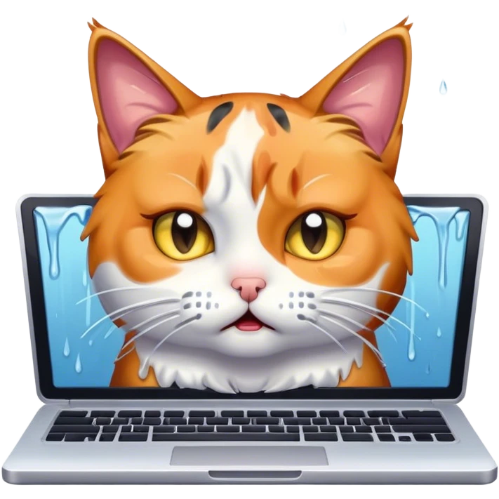Studying cat crying on computer emoji