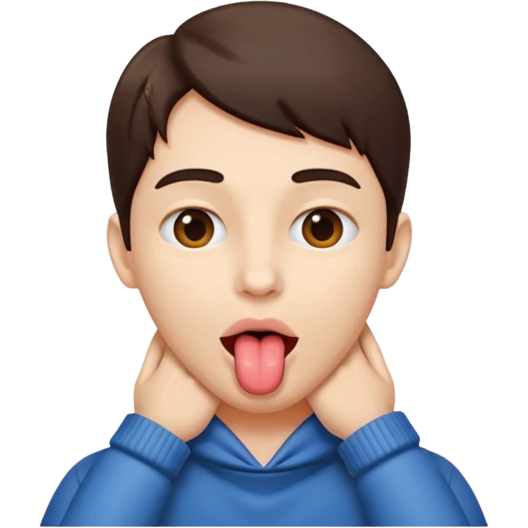Person with their two hands around their neck, with their tongue sticking out emoji