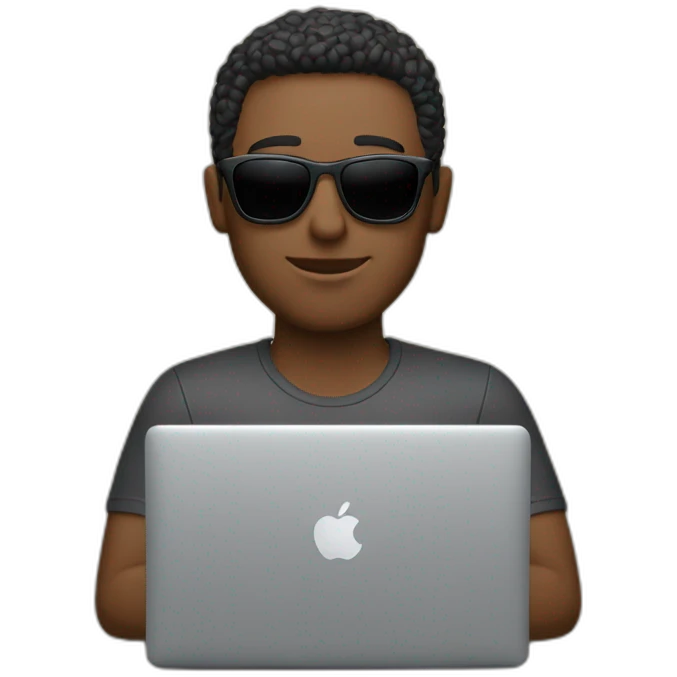 a man with sunglasses typing in macbook pro 14 inch emoji