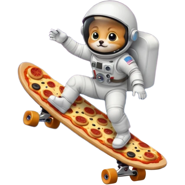 Pizza on lightning skateboard with donuts, astronaut kittens, and galaxies. emoji