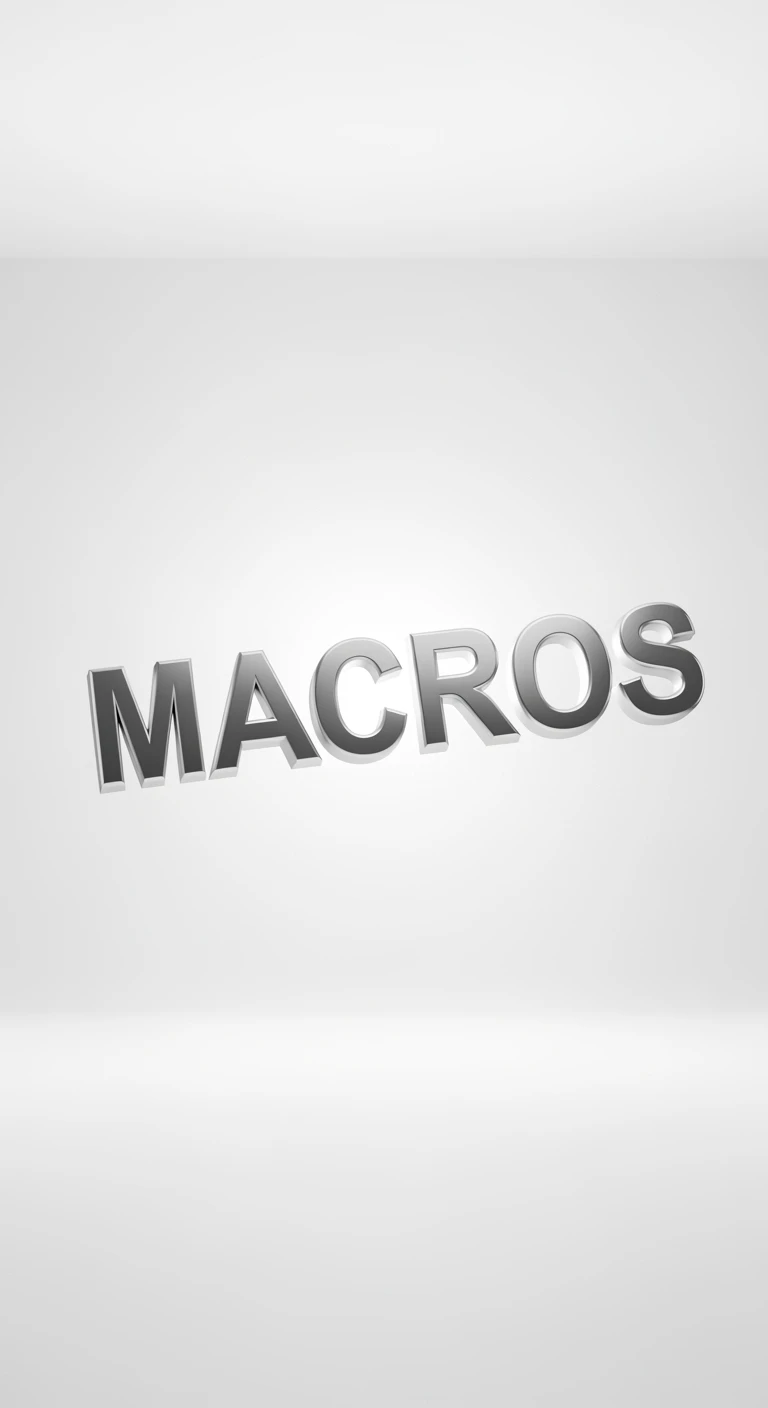 le parole "macros" fluttuano in aria, sfondo bianco emoji