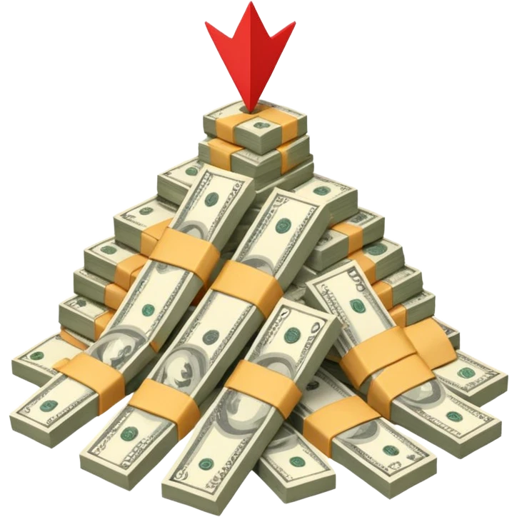a pile of money with red arrow up with a strategy paper emoji