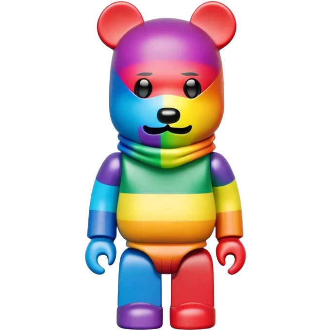 bearbrick toy wearing a rainbow colorful balaclava mask emoji