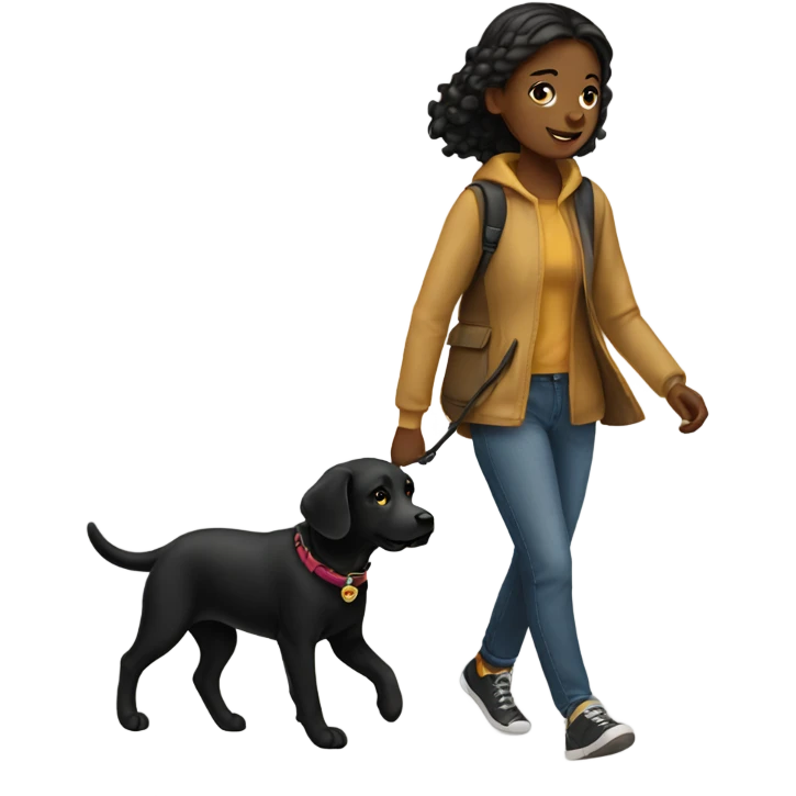 Girl walking a black Labrador  emoji