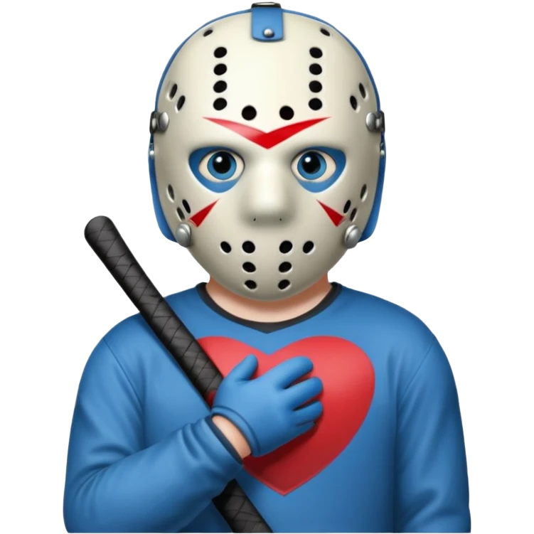 a cartoon image of Jason Voorhees, looking cute, with his hands clasped in front of him, at a sideways angle, looks like he is in love emoji