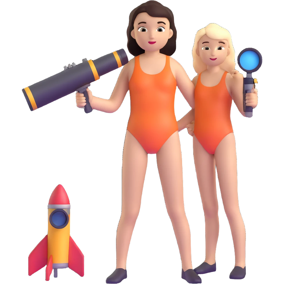 girl in a swimsuit with a telescope and a rocket emoji