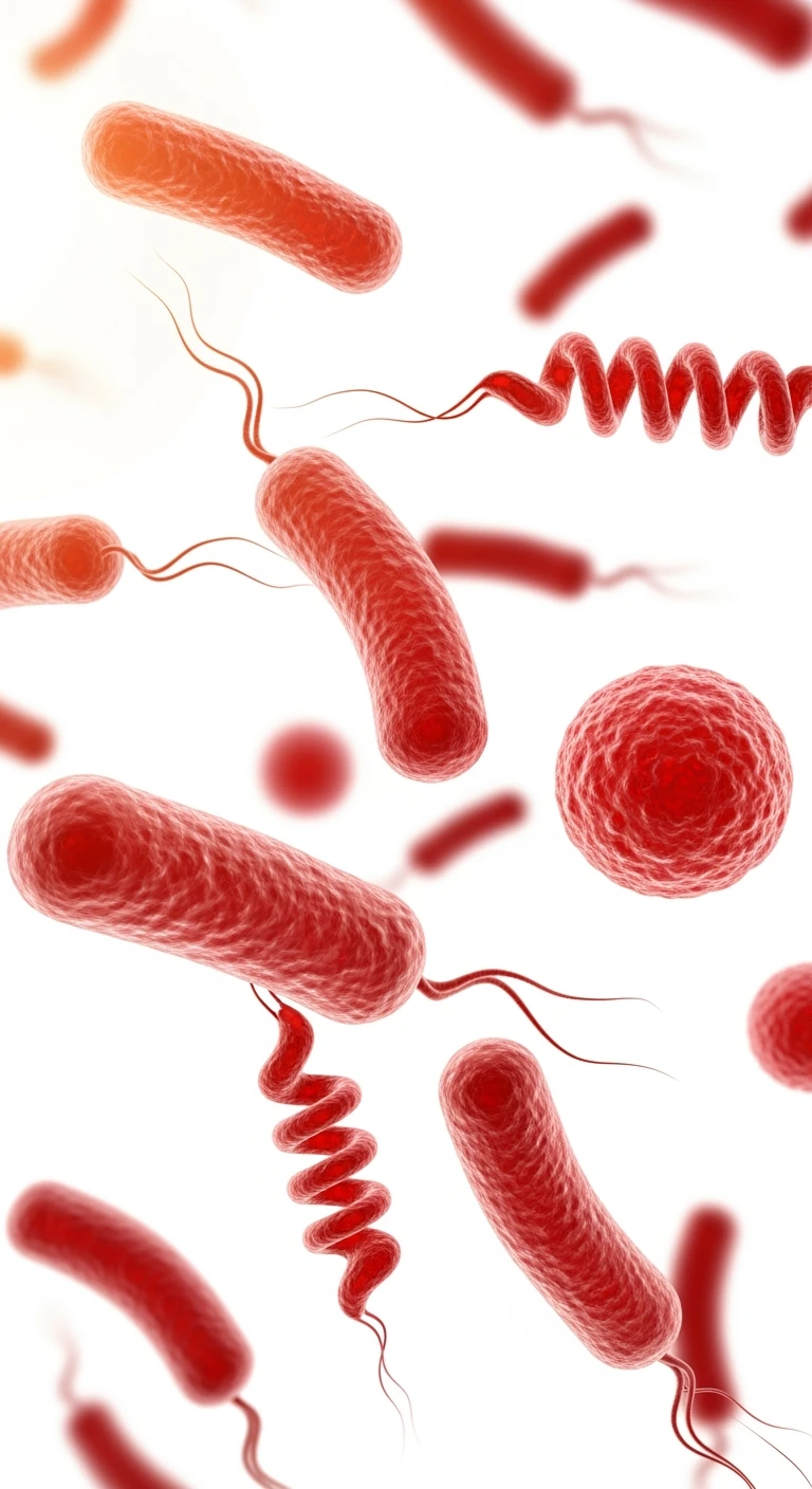 batteri intestinali rossi fluttuano in aria, iperrealistici 4k, sfondo bianco
 emoji