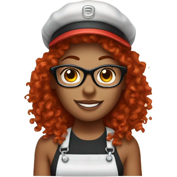 Female barista with red curly hair and glasses and a visor and two nose rings and lip piercing  emoji
