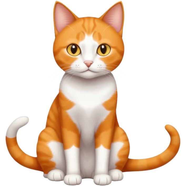 full body realistic orange domestic shorthair slim cat with yellow/orange eyes paw being white and the other being half emoji