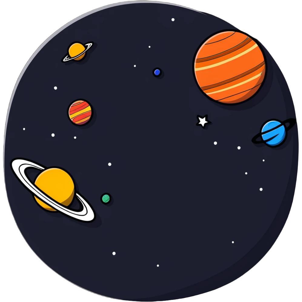 A colorful depiction of outer space with planets and stars emoji