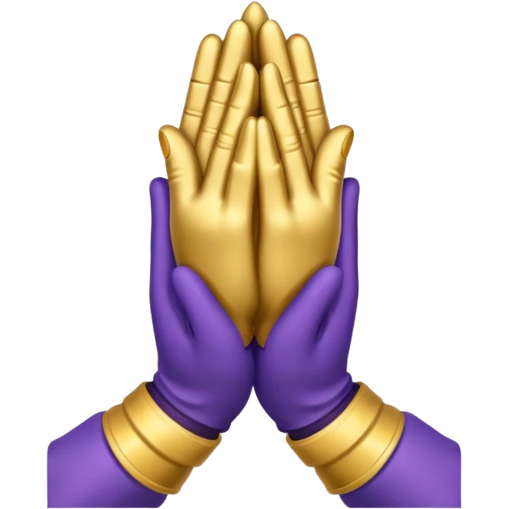 Purple and gold praying hands with gloves on emoji