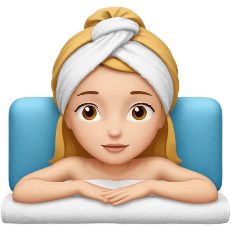 spa A contented and relaxed girl with a towel on her head in a white robe lies on a couch. The icon displays the couch and the girl in full three-quarter view. emoji