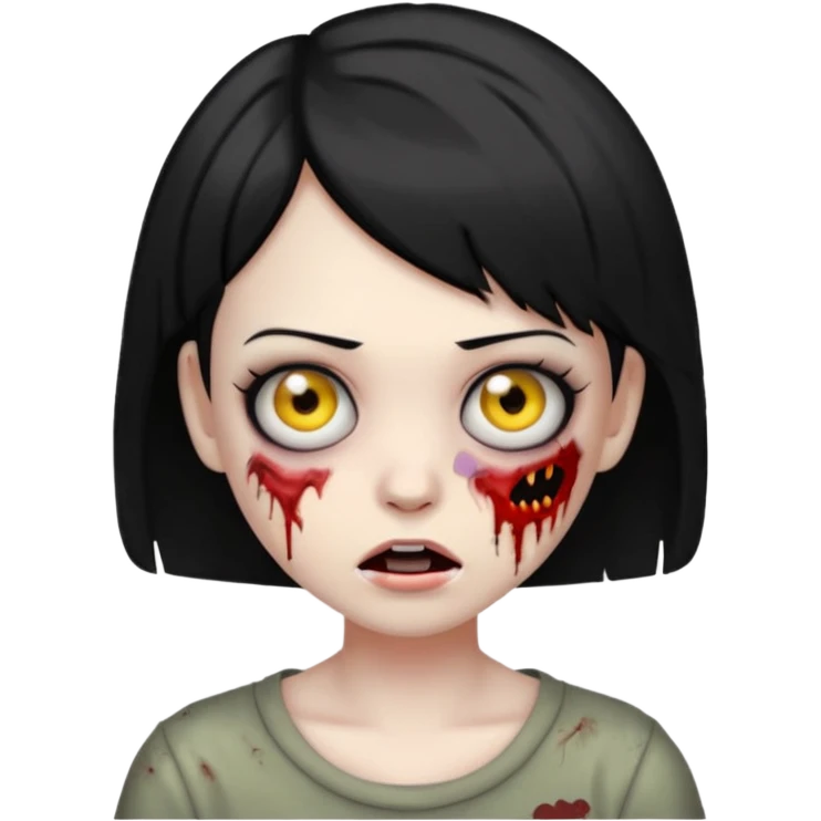 Emoji zombie girl com cabelo preto curto com uma expressão normal emoji