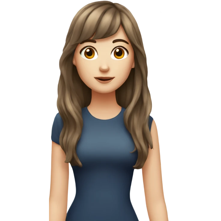 White girl brown eyes with long voluminous brown hair with bangs emoji