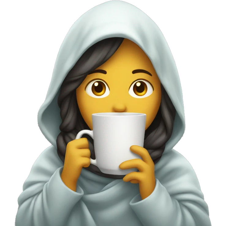 girl with a warm beverage and under the covers emoji
