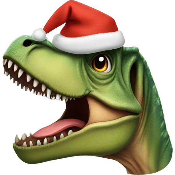 T-Rex crying with a Christmas hat emoji