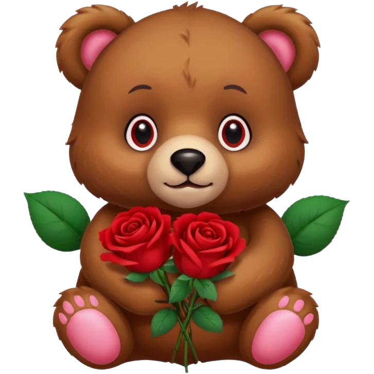 Cute bear with 🥹  eyes holding roses with this emoji expression  emoji