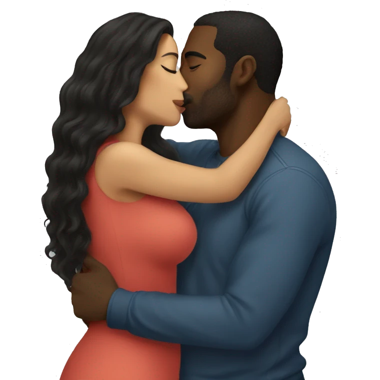 Long hair Latina kissing black man emoji