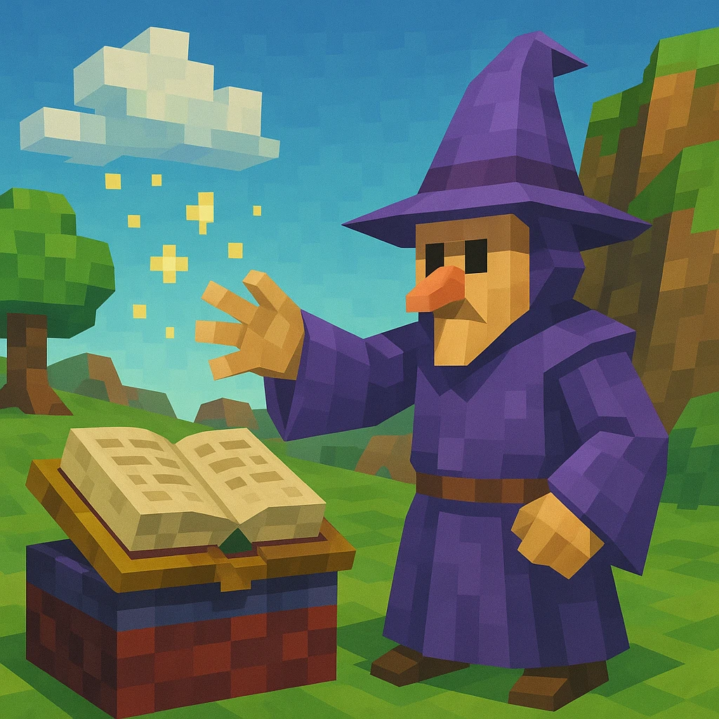 Mage casting particles near an enchantment table.
 emoji