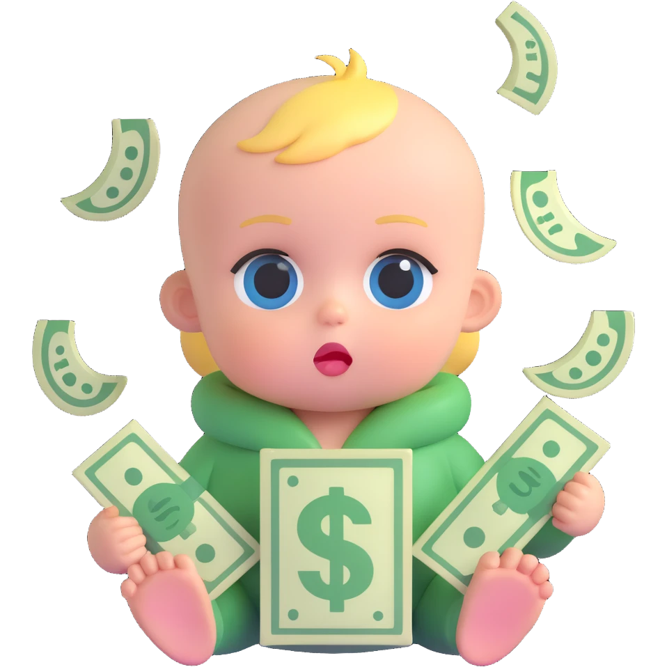 baby with dollar signs in its eyes emoji