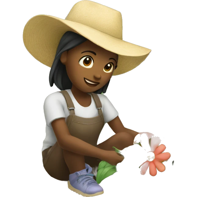 A girl plants flowers in the village emoji
