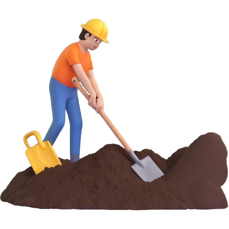 man digging with a shovel, dirt pile beside him emoji