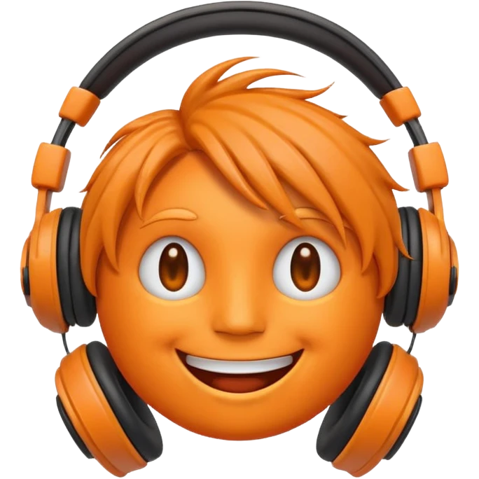 Orange happy face emoji with a couple of hair,headphones,and antennas. emoji