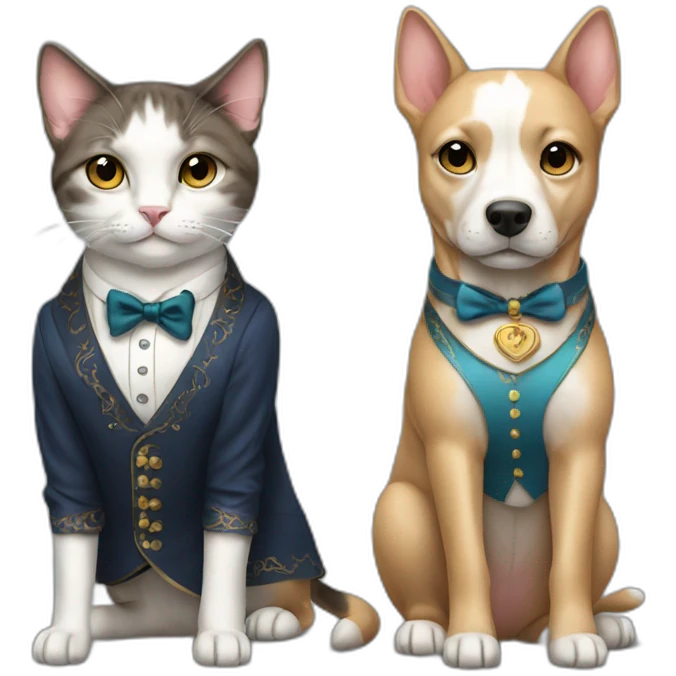 Dog and cat in fancy clothes emoji