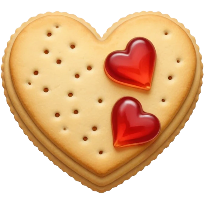 Realistic shortbread cookie in the shape of a heart with light red jelly emoji